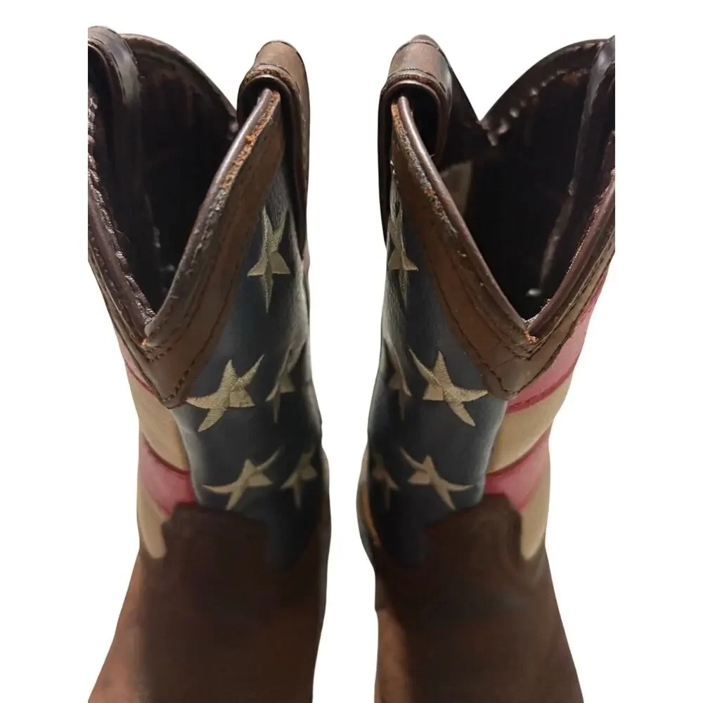 Lil‎ Durango USA Union Flag Brown Boots 4th of July Memorial Youth 8.5 America